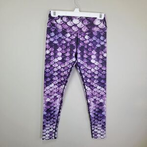 Purple Fish Scale Yoga Polyester Spandex Ankle Leggings‎ Size S